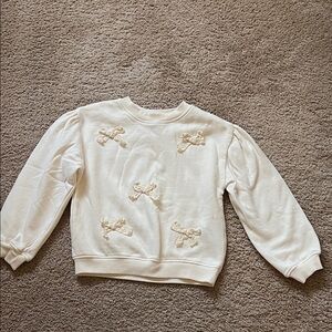 Cream Sweatshirt with Bow Accents